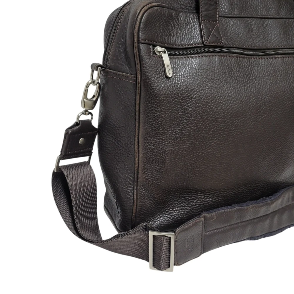 BOSCA Genuine Soft Pebbled Leather Briefcase Messenger Crossbody Laptop Bag